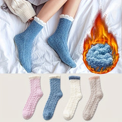 4 Pairs Fuzzy Mid Tube Socks Women's Stockings