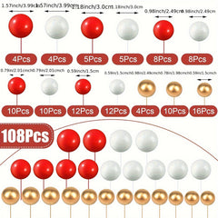 108pcs Cupcake Topper DIY Cake Insert Topper Foam Cake Ball Baking Decoration