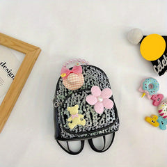 Kids Flower Sequins Backpack Shoulder Bag, Birthday Gift for Girls