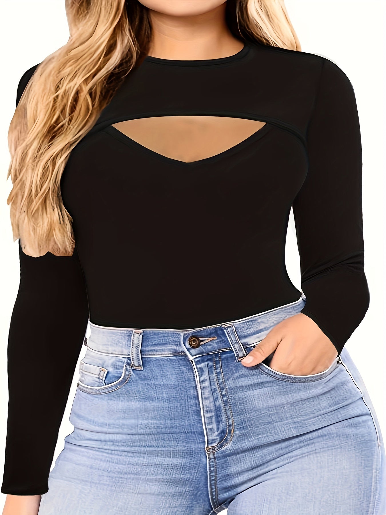 Sexy Bodysuit Cut Out Front Long Sleeve Slim Fit