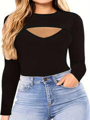 Sexy Bodysuit Cut Out Front Long Sleeve Slim Fit