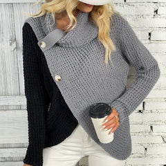 Colorblock Button Knit Pullover Top Long Sleeve Sweater