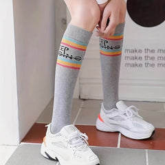 Rainbow Striped Calf Socks Knee High Women's Stockings