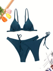 V Neck Spaghetti Straps Bikini Set Ruched High Cut Swimsuit 3 Piece Set