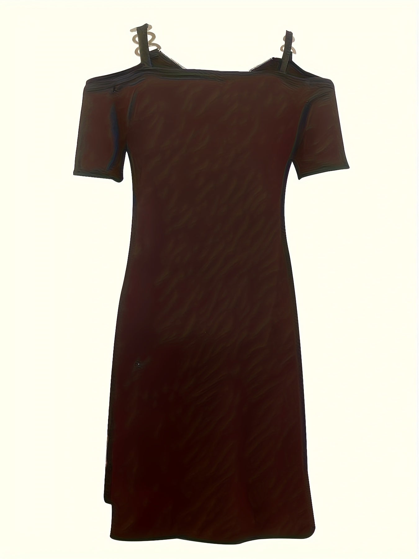 Solid Chain Cold Shoulder Short Sleeve Dress