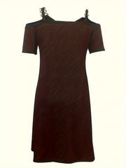 Solid Chain Cold Shoulder Short Sleeve Dress