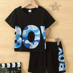 Boys Teen Casual Letter Graphic Tee & Shorts Set for Summer