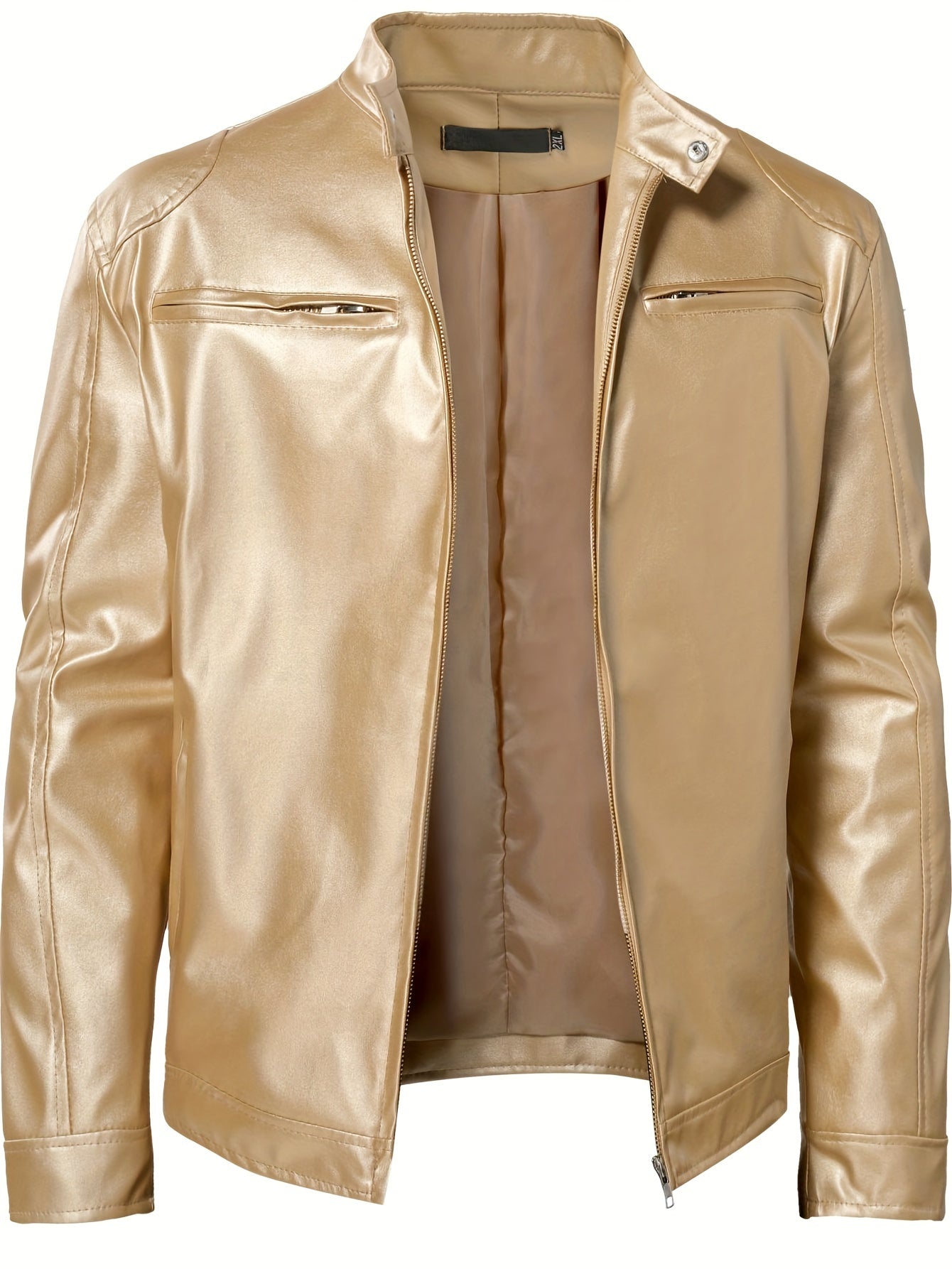 Solid Zip Up Stand Collar PU Jacket Men's Casual