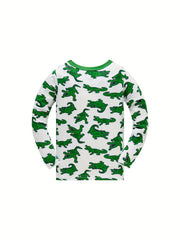 Boys Crocodile Print Pajamas Set Long Sleeve Top & Pants
