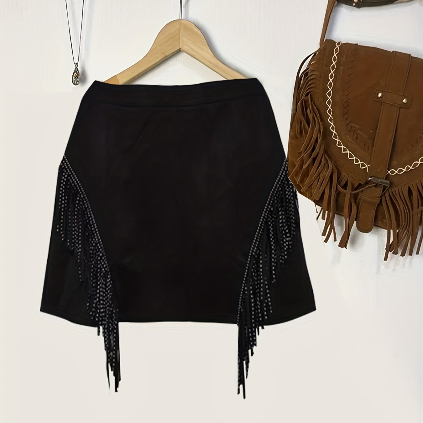 Party Skirt Women's Plus Solid Rhinestone Decor Fringe Trim Zipper
