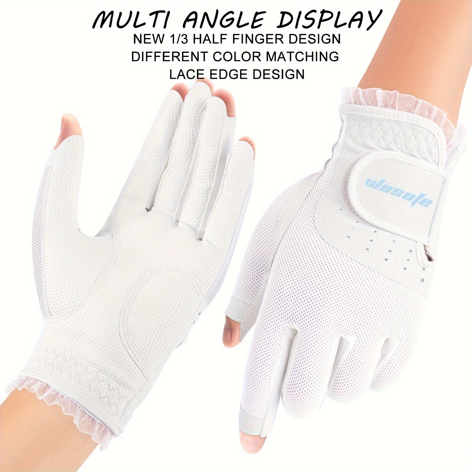 Women's Half Finger Golf Gloves Soft PU Leather Breathable Extra Grip Sport