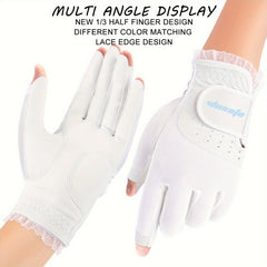 Women's Half Finger Golf Gloves Soft PU Leather Breathable Extra Grip Sport