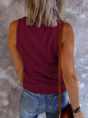 Ribbed Button Tank Top Casual Sleeveless V Neck Tank Top