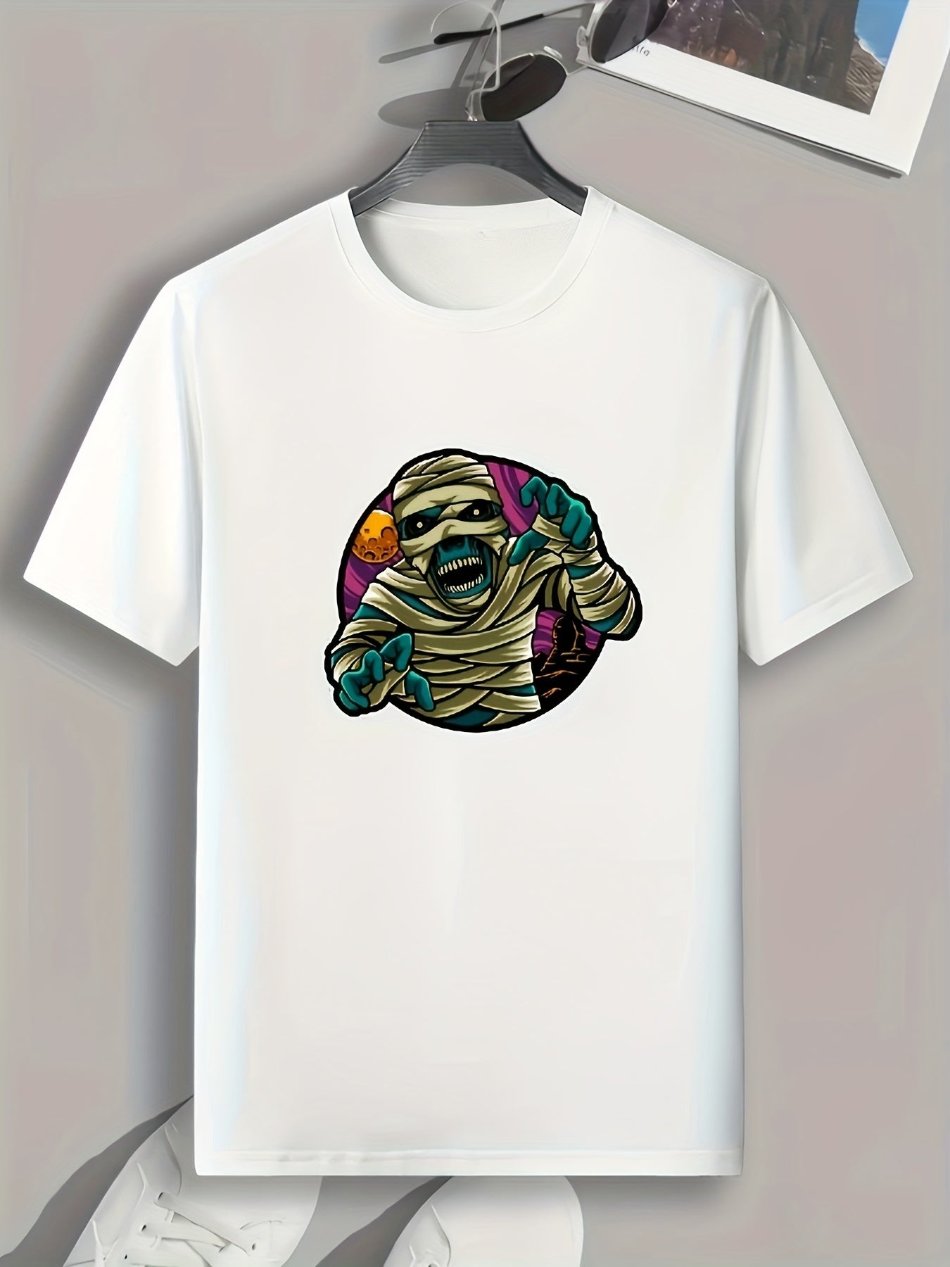 Halloween Zombie Pattern Print Men's Comfy Sports T Shirt Graphic Tee