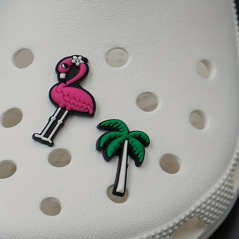 2pcs Flame Bird & Coconut Tree Shoe Charms for Clogs Sandals