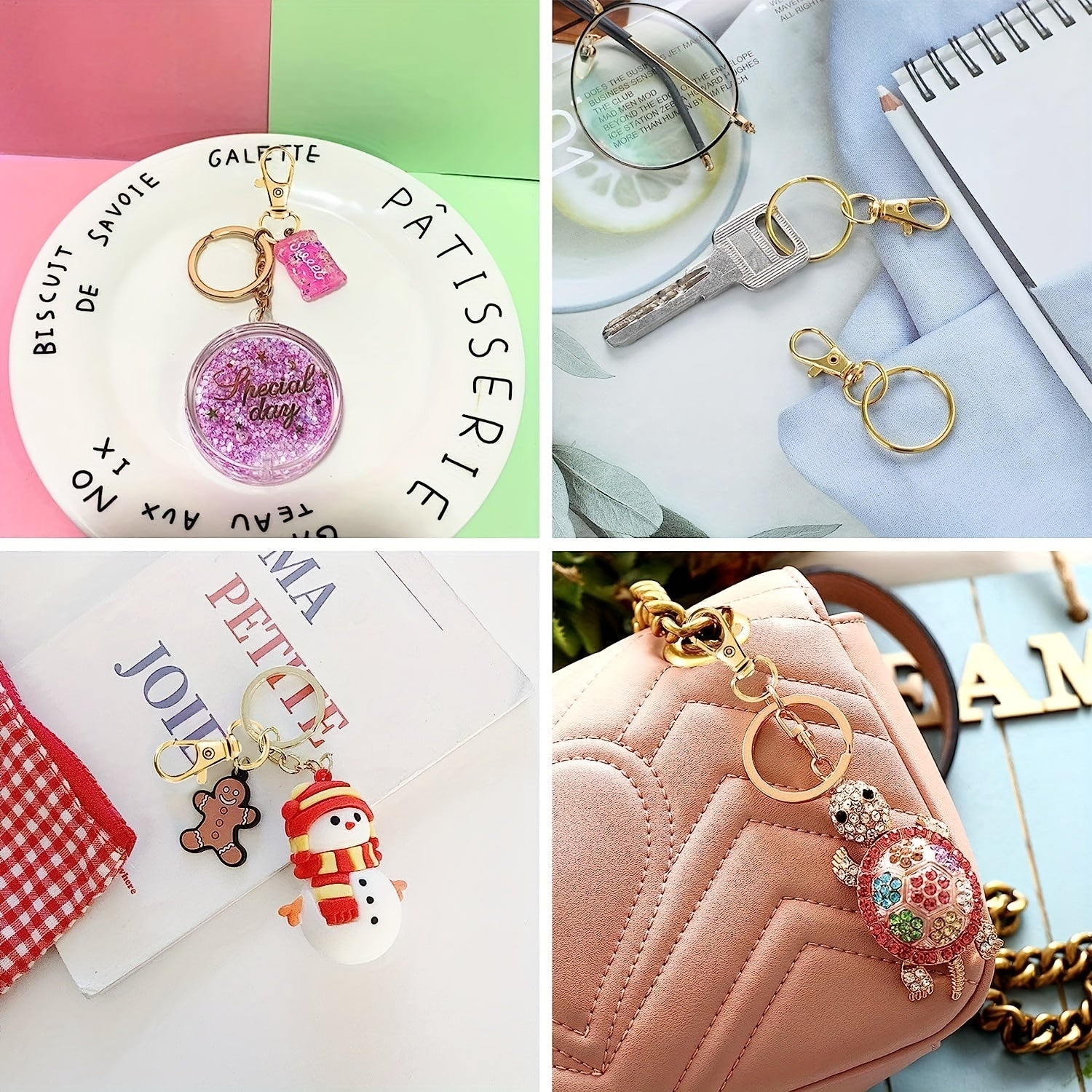 20pcs Key Chain Clamp Hook Kit Rotary Buckle Lanyard Spring Hook With Key Ring