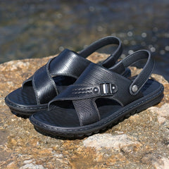 LAORENTOU Men's Leather Sandals Casual Non Slip Sandals