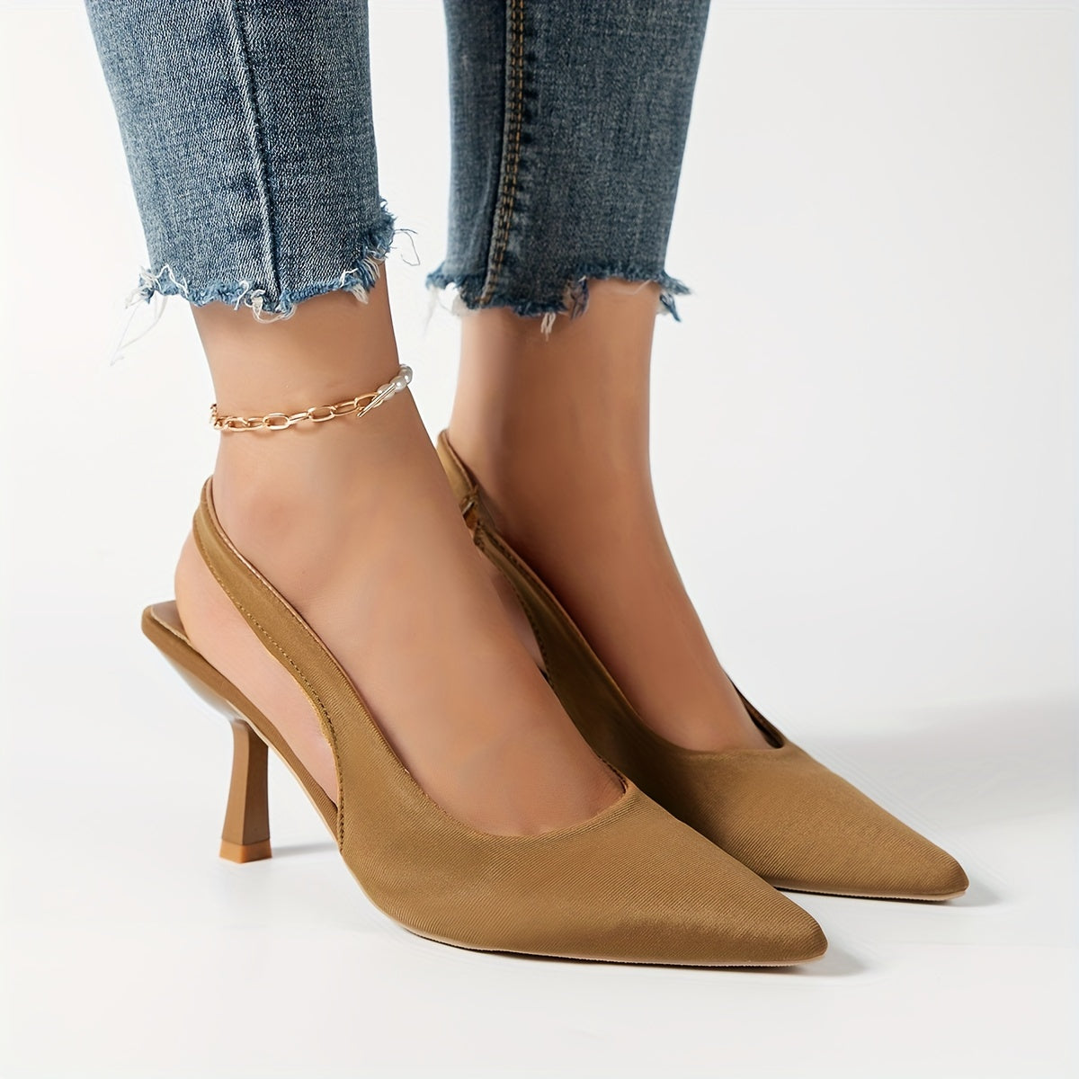 Breathable Canvas Pumps Pointed Toe Ankle Strap Heels