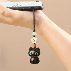 Wooden Lucky Cat Key Chain Phone Chain Pendant