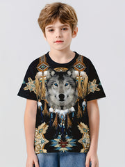 Wolf 3D Print Boy's Tee Short Sleeve Crew Neck Comfy T-shirt Kids Summer Sports