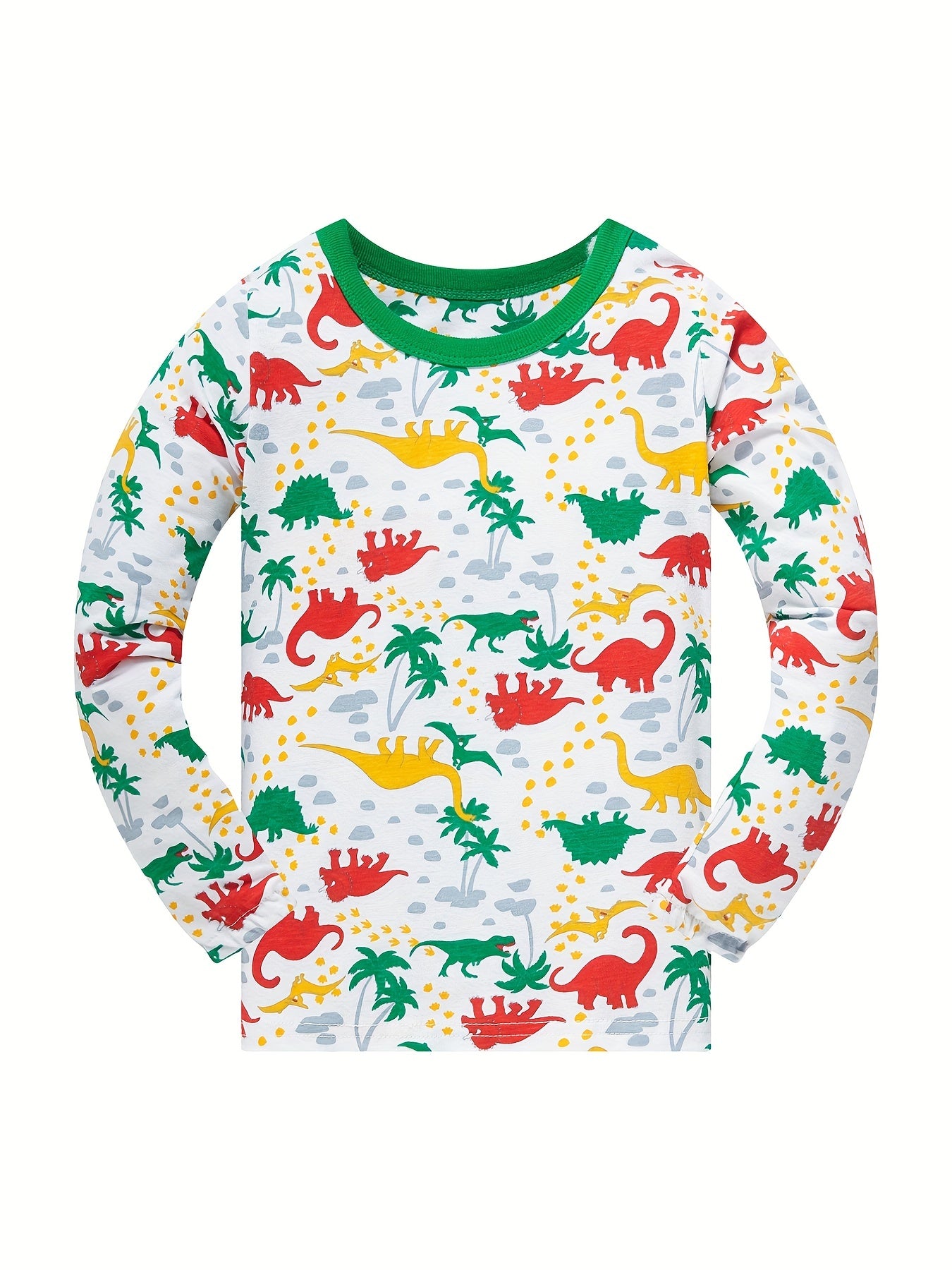 Boys Dinosaur Print Pajamas Set Long Sleeves & Bottoms