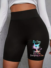 Graphic Print High Rise Biker Shorts