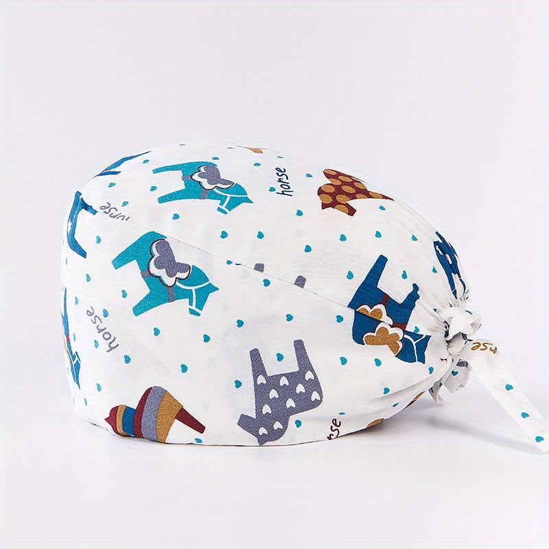 Cartoon Nurse Cap with Button Elastic Scrub Hat