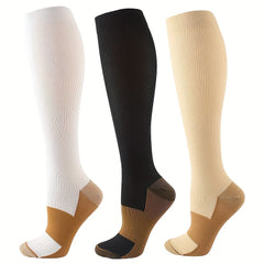 3 Pairs Copper Compression Socks for Women and Men - Circulation Support