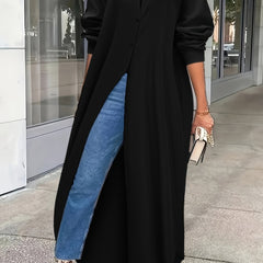 Solid Button Up Long Sleeve Shirt Dress