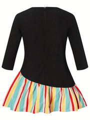 Kid Girls Rainbow Striped Long Sleeve Casual Dress