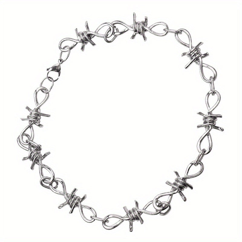 Girl's Silver Barbed Wire Necklace Stainless Steel