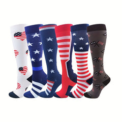 6 Pairs Striped Compression Socks American Flag Sport Wear Resistant