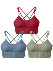 3pcs Criss Cross Back Sports Bras Yoga Fitness Bra Women's Lingerie