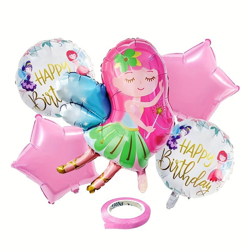 5pcs Fairy Princess Balloons for Girls' Birthday Party Decorations