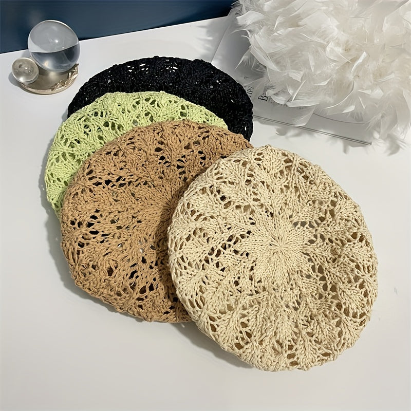 Vintage Crochet Hollow Out Beret Octagonal Hat