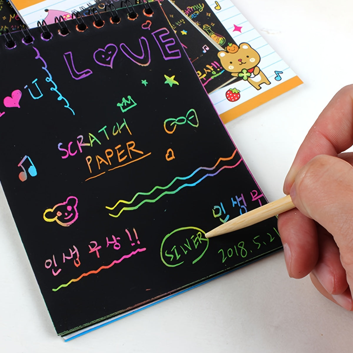 Scratch Art Book 10 Sheets Paper & Pen Craft 14x14 for Drawing Painting Gift