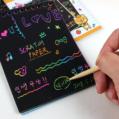 Scratch Art Book 10 Sheets Paper & Pen Craft 14x14 for Drawing Painting Gift