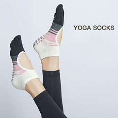 Women's Non Slip Five Toe Yoga Socks Striped Grip Socks