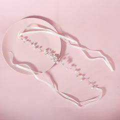 Faux Pearl Rhinestone Streamer Hairband Headband Silvery Decorations Tiara