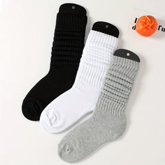 3 Pairs Solid Socks Comfy & Breathable All match Socks Women's Stockings