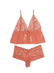Floral Jacquard Lace Top & Panties Lingerie Set
