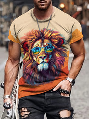 Men's 3D Lion T-shirt Stretchy Breathable Tee