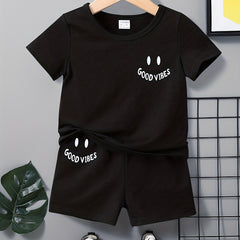 2pcs Baby Boys Smile Face T shirt & Shorts Set for Summer