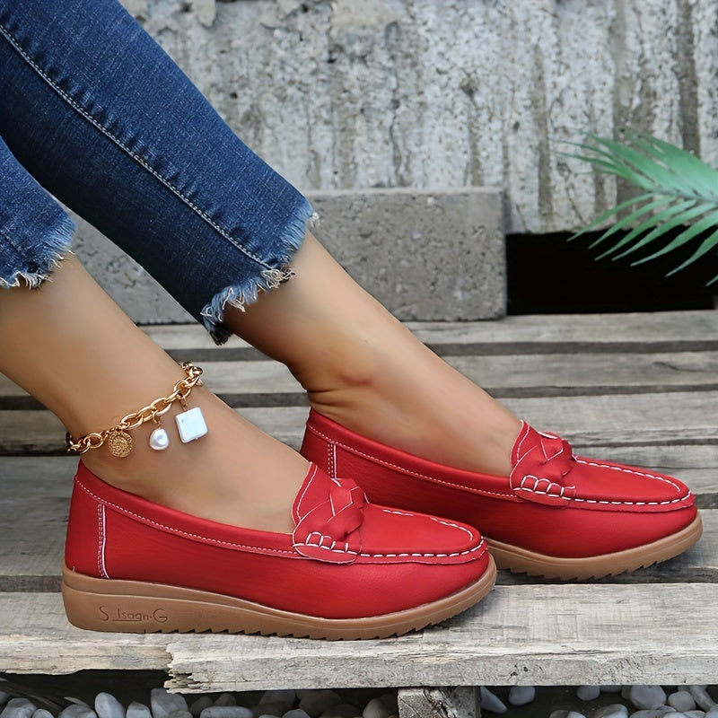 Women's Solid Flat Loafers Casual Slip On Anti skid Shoes