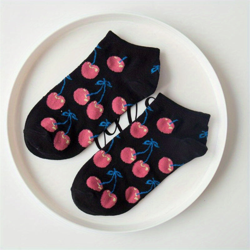 Fruit & Food Print Ankle Socks & Funny Low Cut Socks Women's Stockings