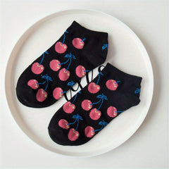 Fruit & Food Print Ankle Socks & Funny Low Cut Socks Women's Stockings