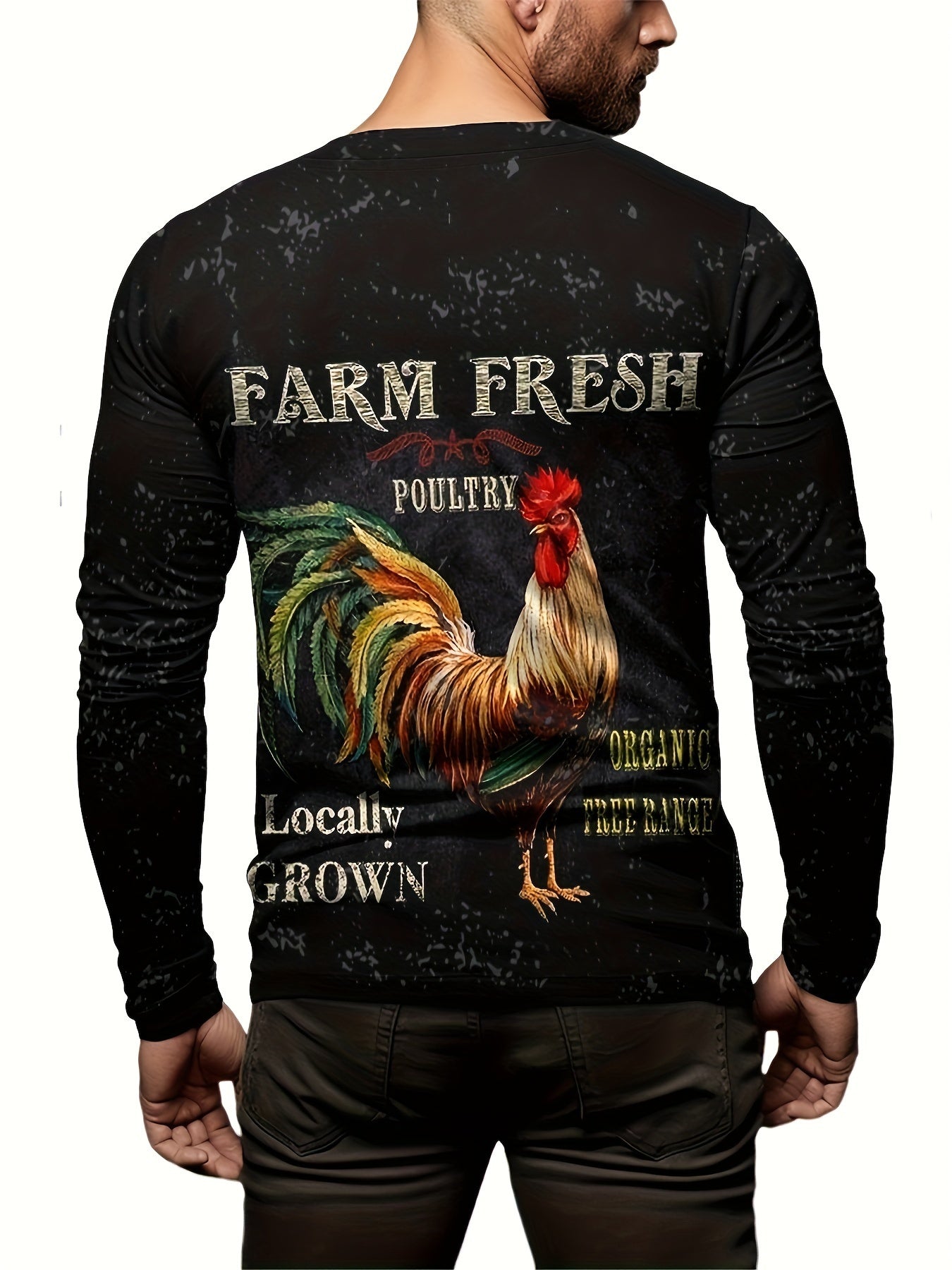 Rooster Print Men's Long Sleeve Novelty T-shirt for Autumn