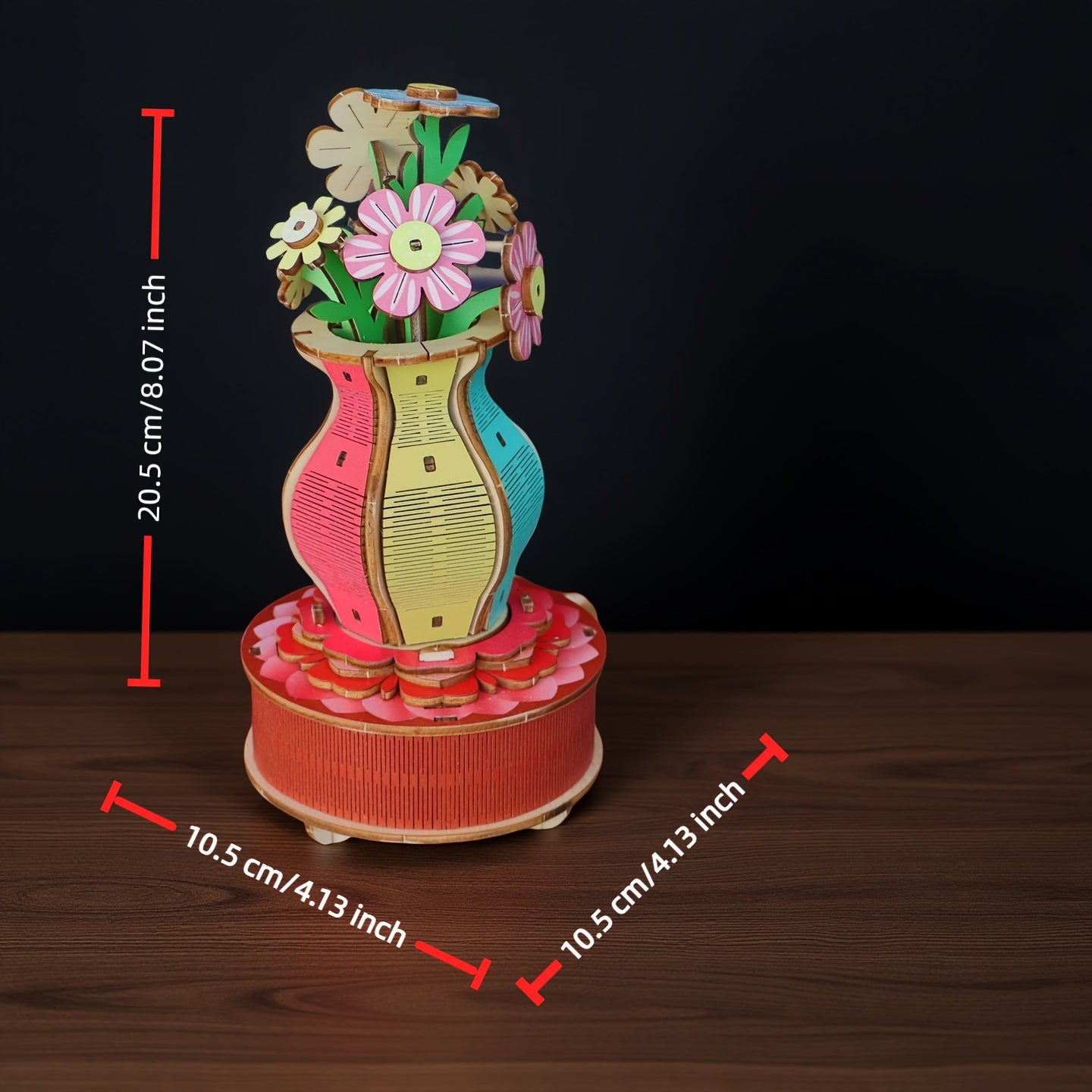 Wooden Puzzle Model Vase Music Box - 3D DIY Building Blocks Flower Ornament