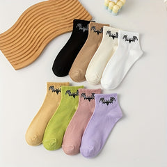 8 Pairs Bat Pattern Socks Halloween Short Stockings Funny Women's Hosiery