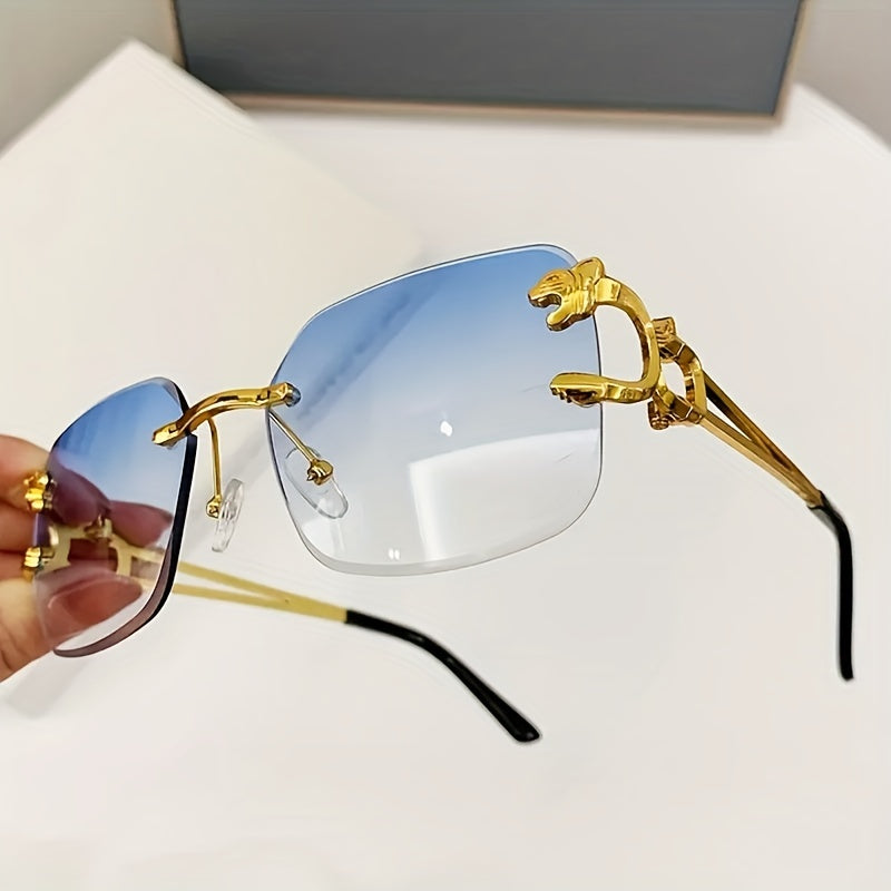 Women's Gradient Rimless Vintage Leopard Sunglasses